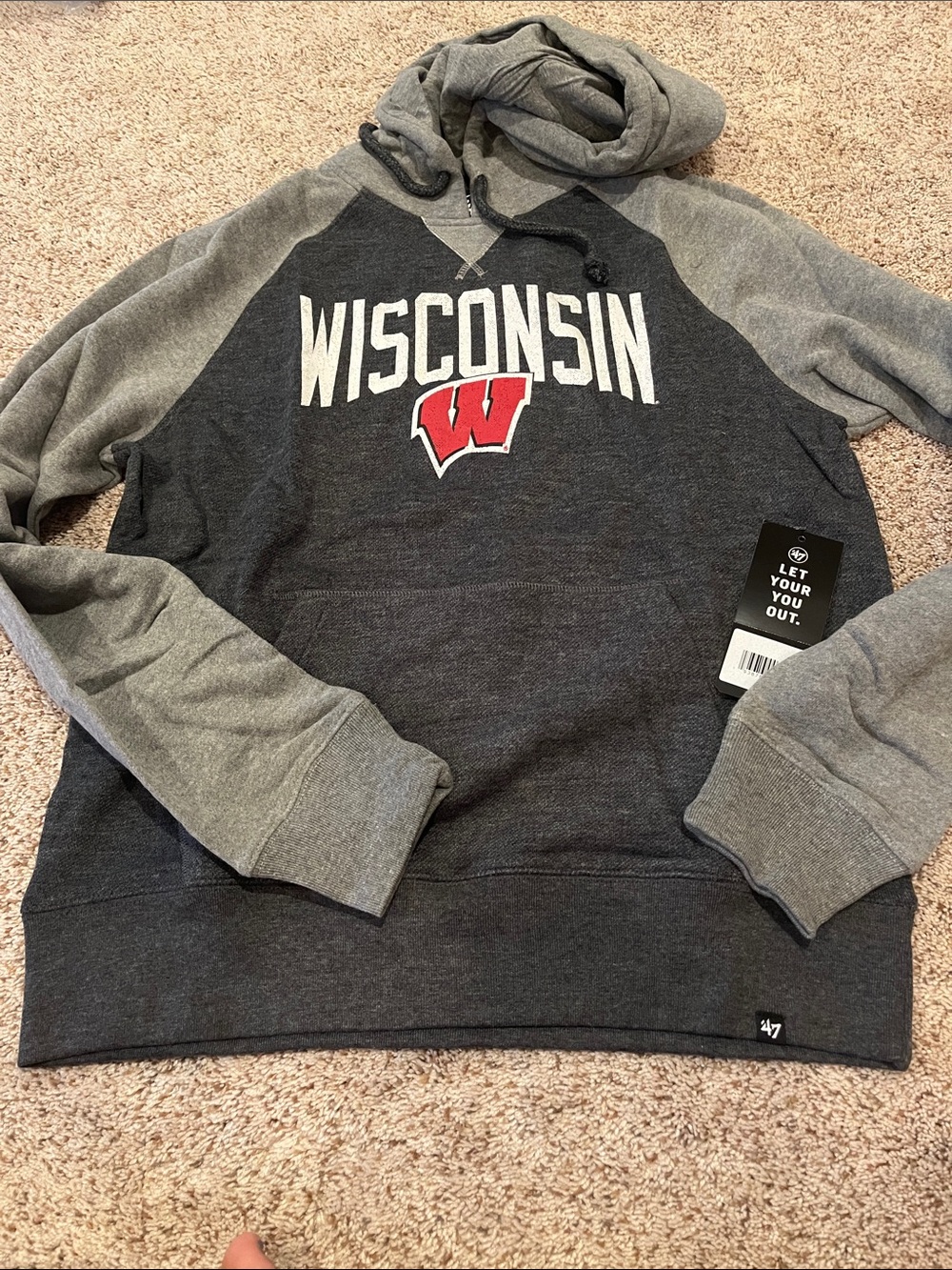 47 Wisconsin Two-Tone Gray Hoodie with Red Logo